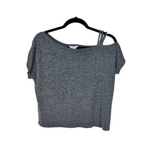 Candies Woman's Small Grey And Sparkling Rhinestone Floral Embellished Shirt top